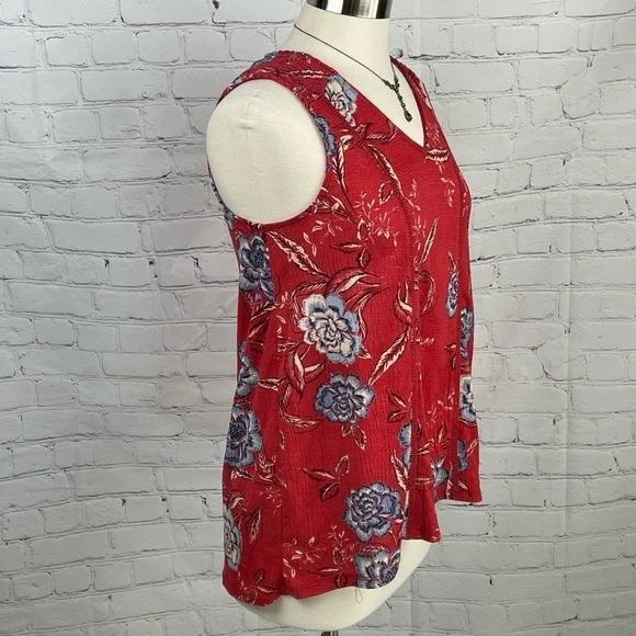 Knox Rose Women's Tank Top Size XS Boho Blouse Red/Blue Floral Sleeveless - Picture 4 of 7
